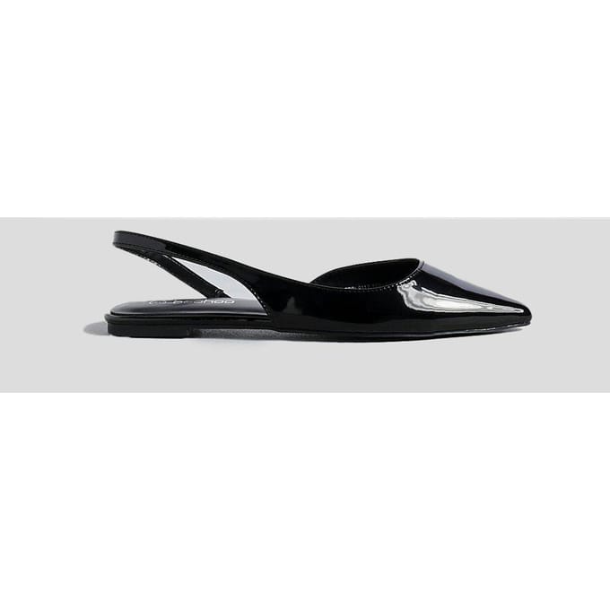 boohoo Dames Slingback Patent Puntige Flats | Zwart | Maat: 41