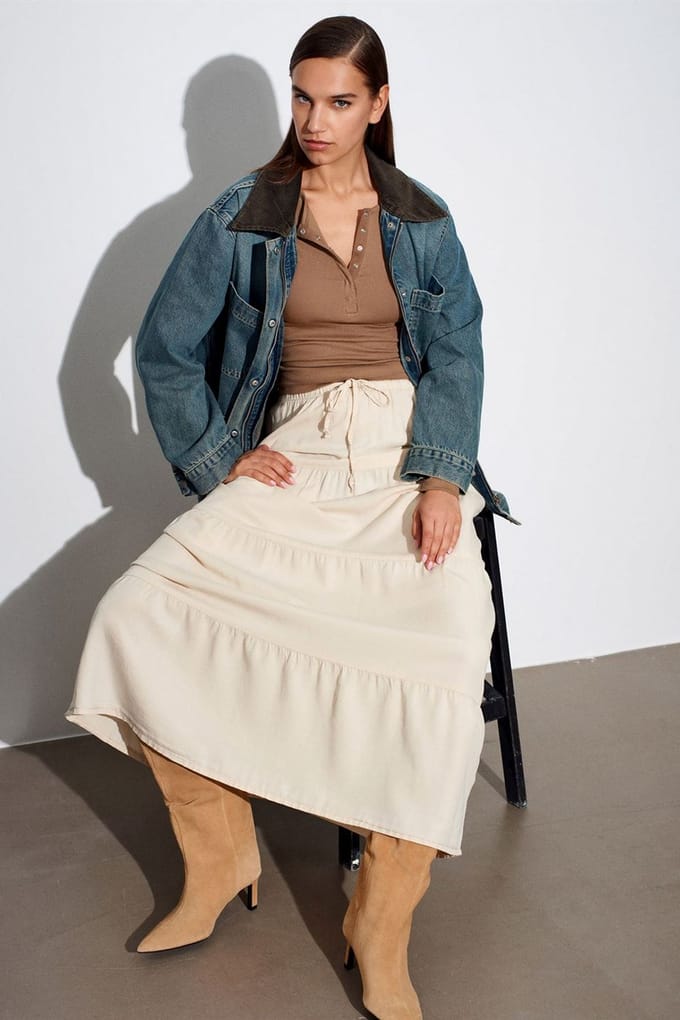 Hoge Taille A-Lijn Maxi Rok met Strikdetail
