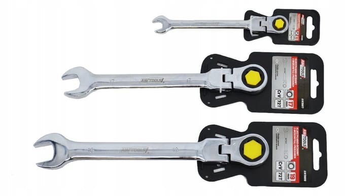 AWTOOLS - S-serie Sleutel - Met Ratelsysteem - Verstelbare Kop - 19mm - CrV Staal