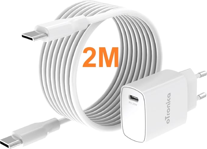 oTronica USB C Adapter 20W snellader met usb C naar usb C kabel - 2M - Wit