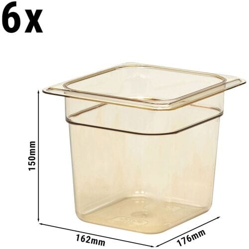 (6 stuks) CAMBRO H-PAN™ - Hittebestendige Gastronormbak 1/6 - Amber - Hoogte: 150mm