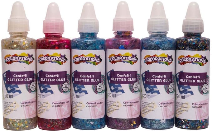 Colorations glitterlijm confetti 118 ml set van 6 knutselplezier.