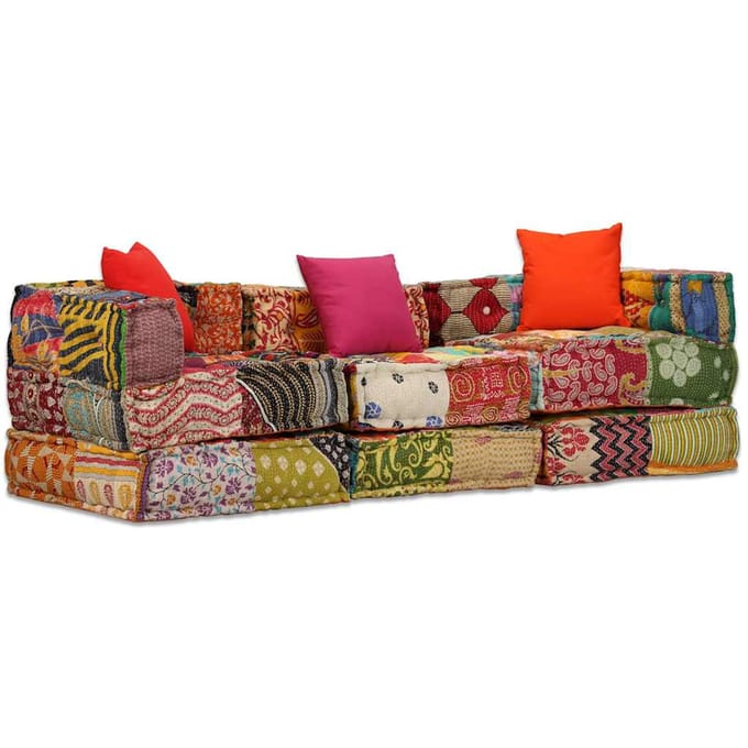 vidaXL - Poef - driezits - modulair - stof - patchwork