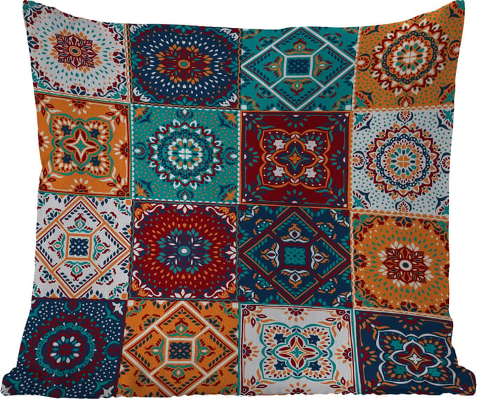 Buitenkussen - Retro - Bladeren - Design - Oranje - Bruin - 45x45 cm - Weerbestendig