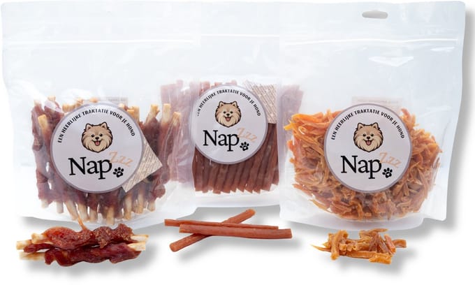 NapZZZ Hondensnack – Mix Combi – Collageen Eend | Kipstick | Zoete Aardappel