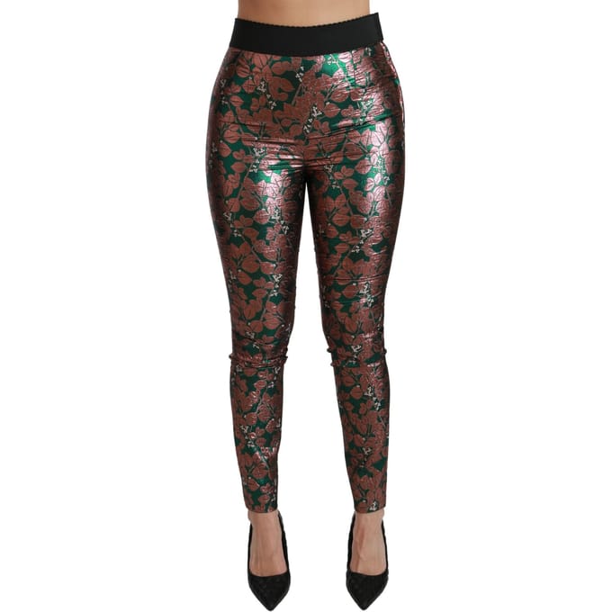 Dolce & Gabbana Groene Bronzen Blad Panty Skinny Broek