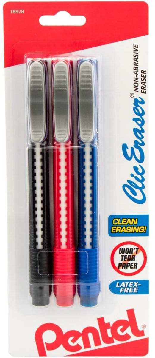 Pentel - Clic Retractable Erasers - gum - 3 stuks - 18978