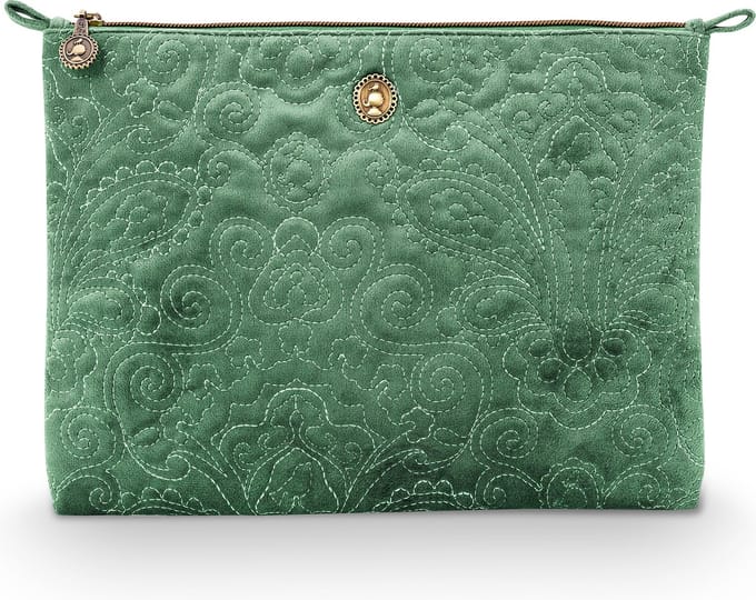 Pip Studio - Charly - Quiltey Days - Make-up Tas - Groen - Fluweel / Polyester - 30x1x22cm