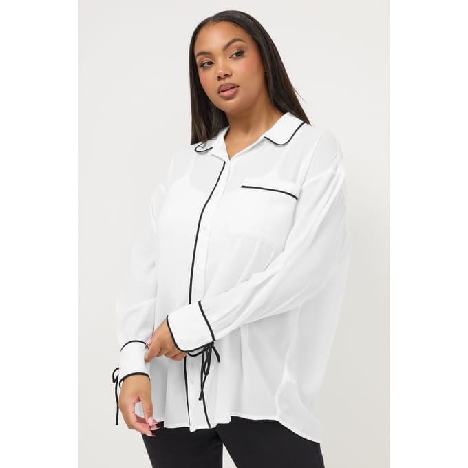 Yours Witte Blouse Met Contrasterende Naden En Lange Mouwen Size 48