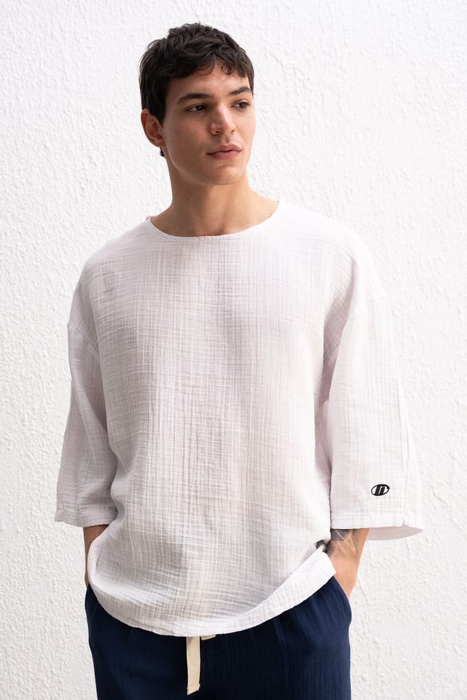 Musselinen Crew Neck Lange Mouwen T-Shirt