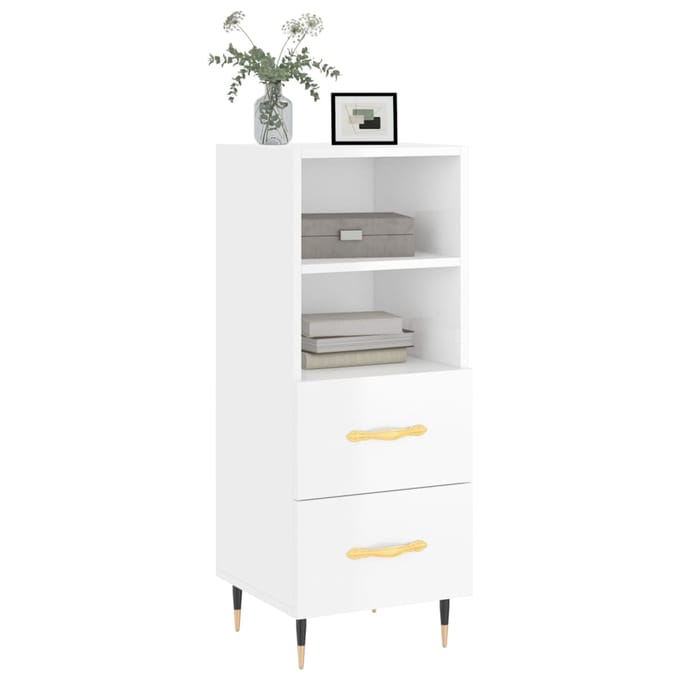 vidaXL - Dressoir - 34,5x34x90 - cm - bewerkt - hout - hoogglans - wit