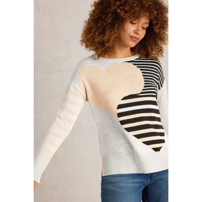 White Stuff Olive Stripe Heart Jumper Natural Multi Größe: 8 | Pullover Outlet | Damen