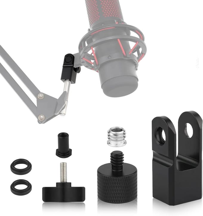 Microfoonbevestigingsadapter voor Quadcast microfoonstandaard - Duurzaam vervangend accessoire met 3/8 en 1/4 schroefadapter - Zwart