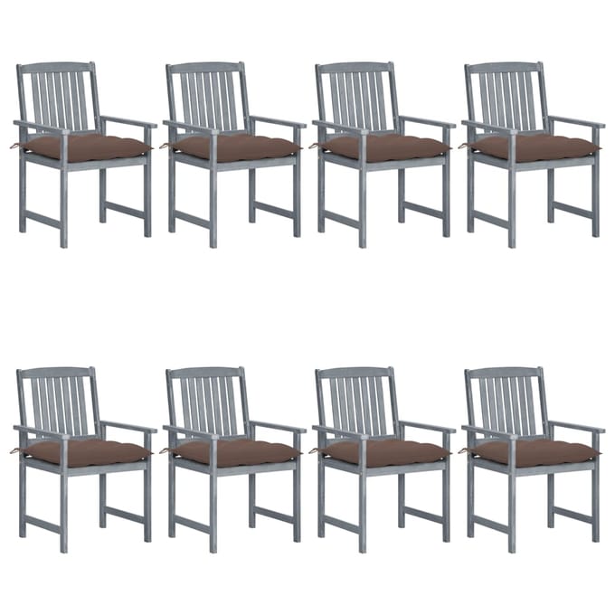 vidaXL - Tuinstoelen - 8 - st - met - kussens - massief - acaciahout - grijs