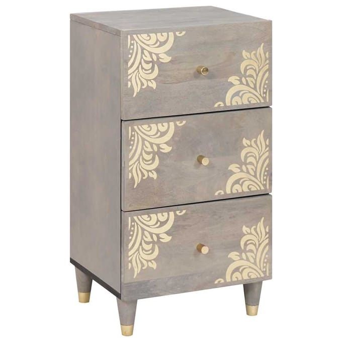 vidaXL - Dressoir - Grijs - en - Goud - 40 - x - 33 - x - 75 - cm - Massief - Mango - Hout