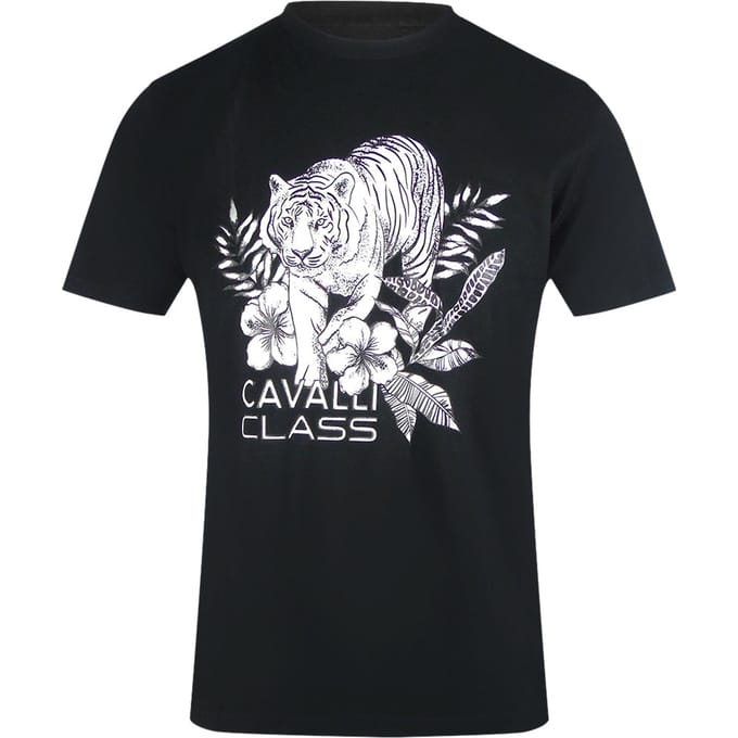 Cavalli Class Tiger Floral Logo Zwart T-shirt