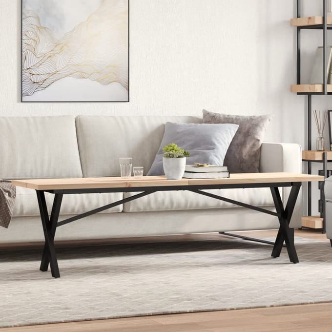 vidaXL - Salontafel - X-frame - 160x40x45,5 - cm - grenenhout - en - staal