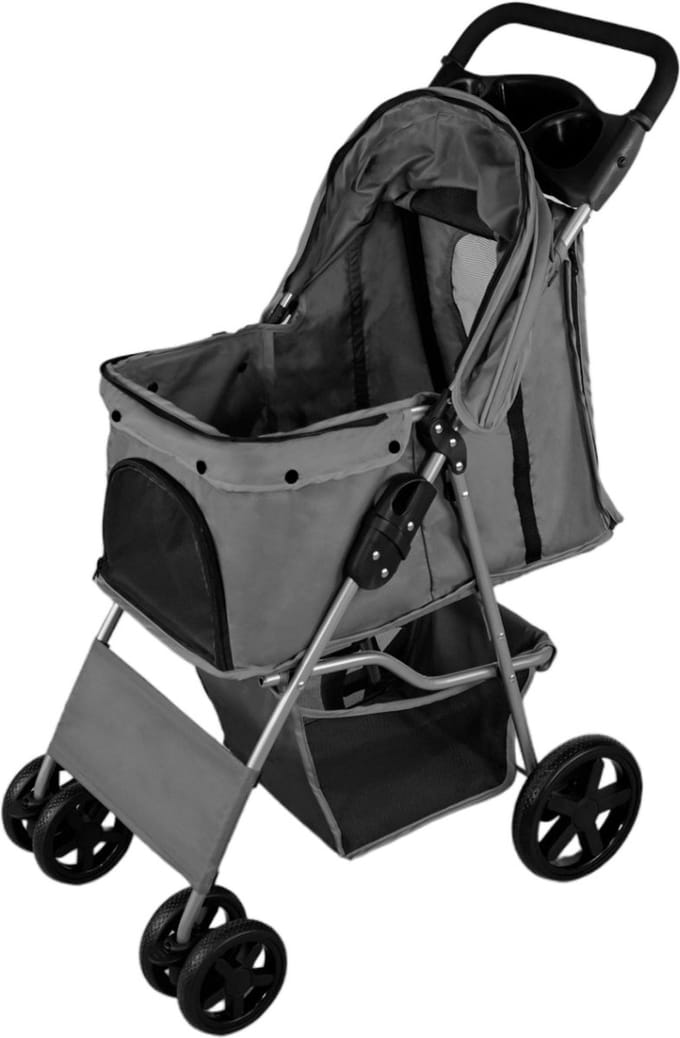 Hondenbuggy met regenhoes - donker grijs - 15kg - met bekerhouder