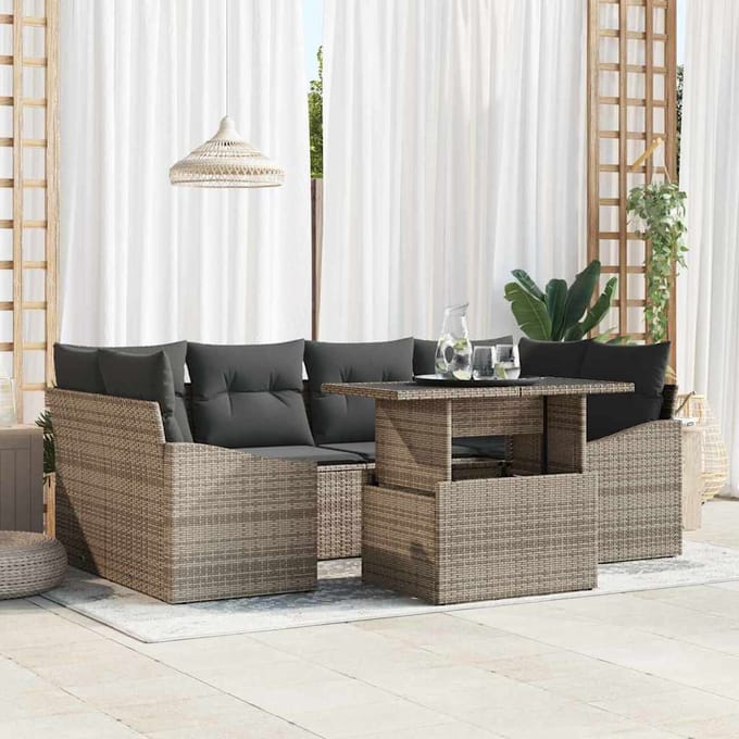 vidaXL - Tuinbank - Set - 7 - st - Grijs - 100 - x - 55 - x - 73 - cm - poly - rattan