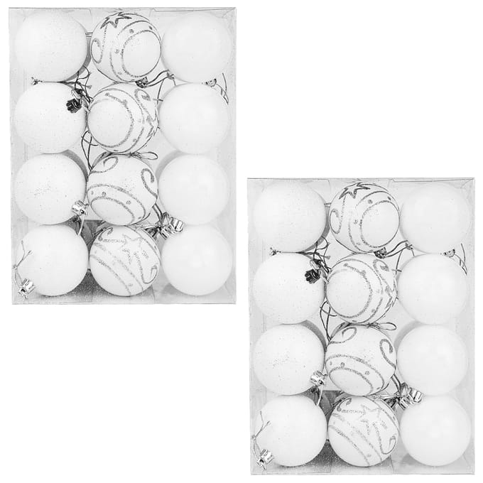 Kerstboomballen 48st Ø6cm - Mat Glanzend Glinsterend - Kunststof Wit