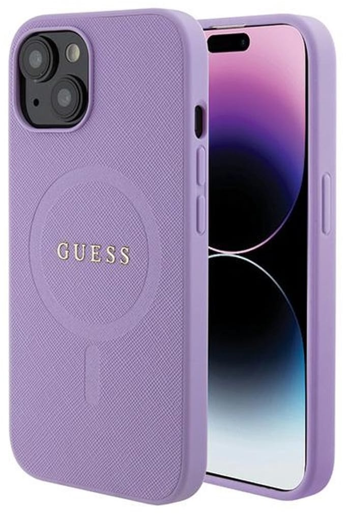 Guess Saffiano Back Case (MagSafe Compatible) - Geschikt voor Apple iPhone 15 Plus (6.7") - Paars