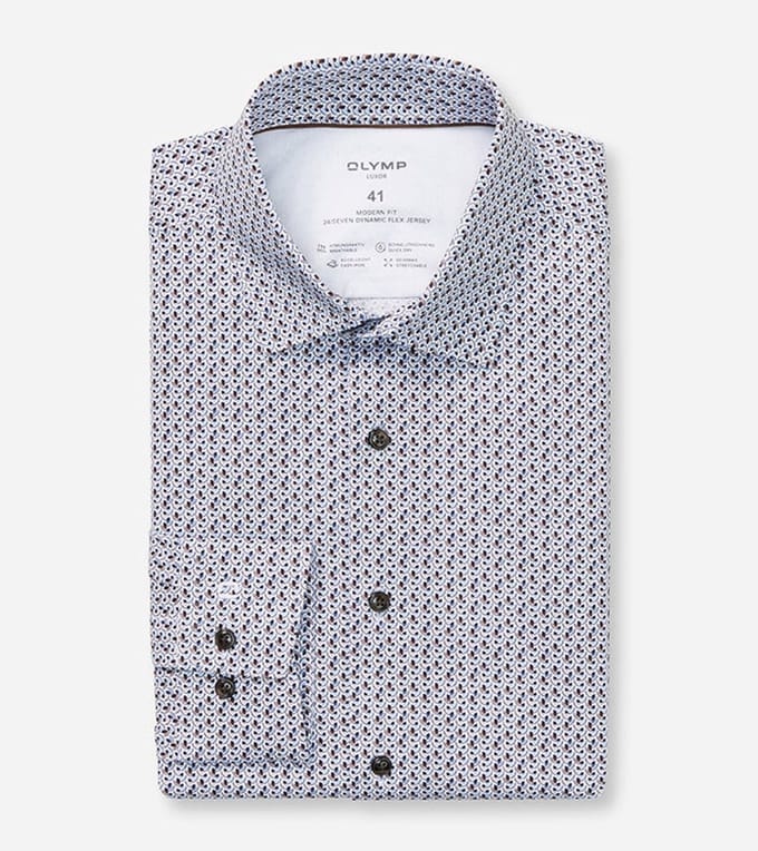 katoenen Olymp overhemd blauw geprint normale fit