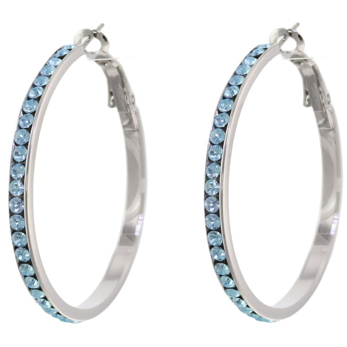 Behave – Oorringen – Zilverkleurig Blauw Kristal – 4 cm – Klapsluiting – Elegant