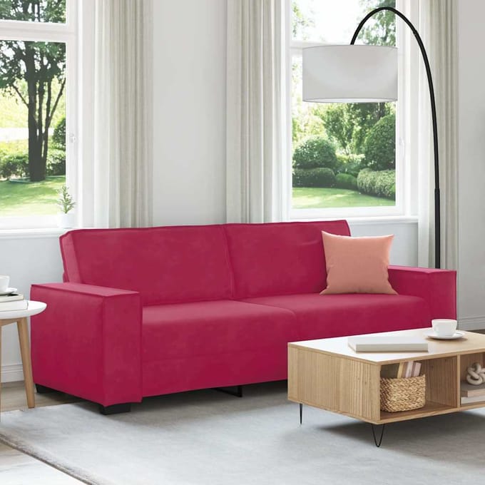 vidaXL - Driezitsbank - 220x78x84 - cm - fluweel - wijnrood