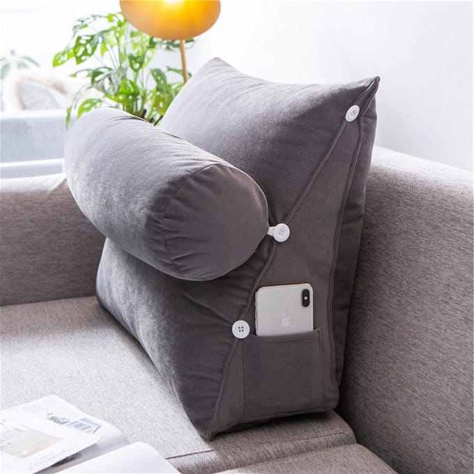 Driehoek Kussen - Leeskussen Rugsteun - Comfortabel Lezen - Verstelbare Hoogte - 45x45cm - Grijs
