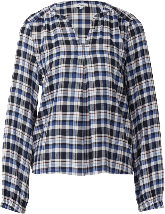 s.Oliver - female - Geruite blouse met plooidetail en elastische manchetten