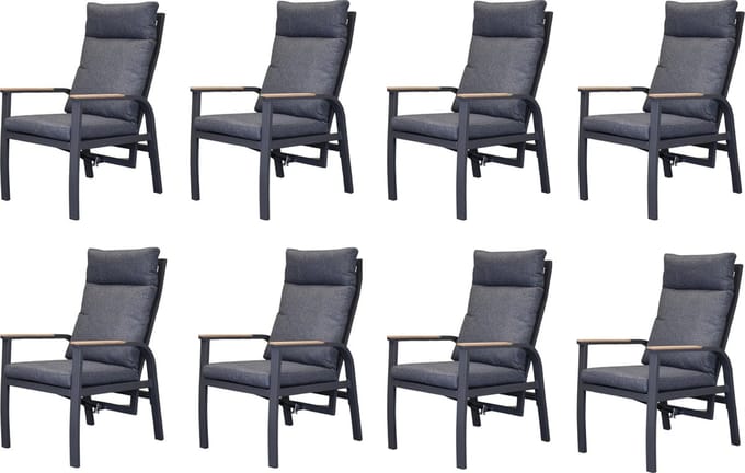 Kota dining tuinstoel verstelbaar antraciet aluminium set van 8
