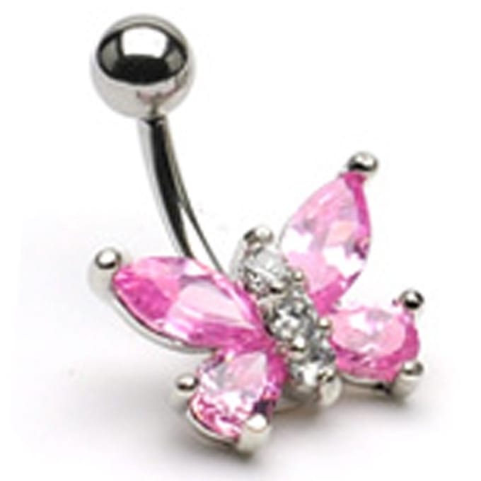 Navelpiercing vlinder - roze/wit - LMPiercings