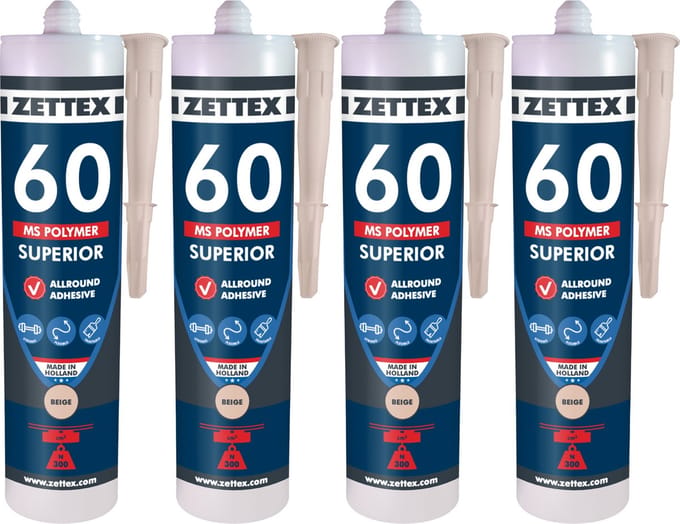 Zettex MS 60 Polymeerkit Superior - Montagekit – Lijmkit – Afdichtkit - Binnen & Buiten - 4x290ml - Beige