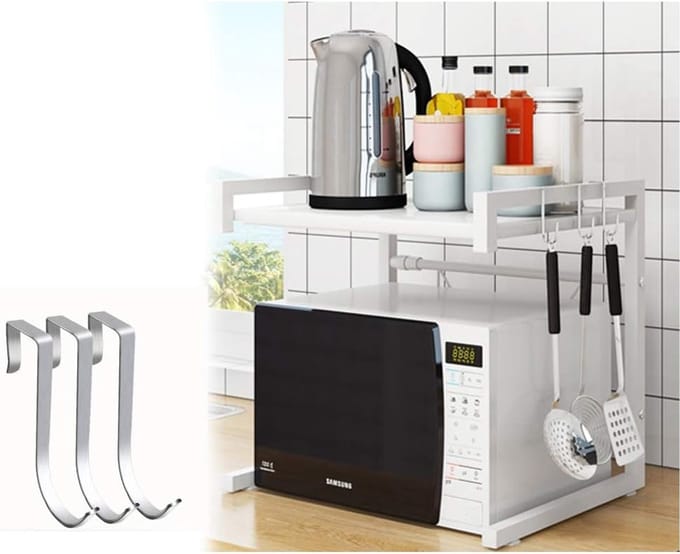 Verstelbare Magnetronstandaard met 3 Haken - Organizer voor Keuken