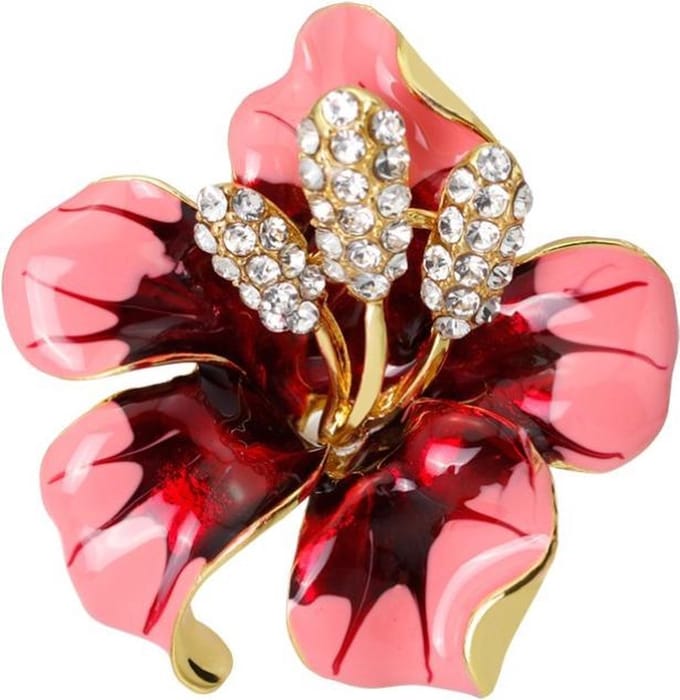 Fako Bijoux® - Broche - Orchidee - 47x50mm - Roze/Rood