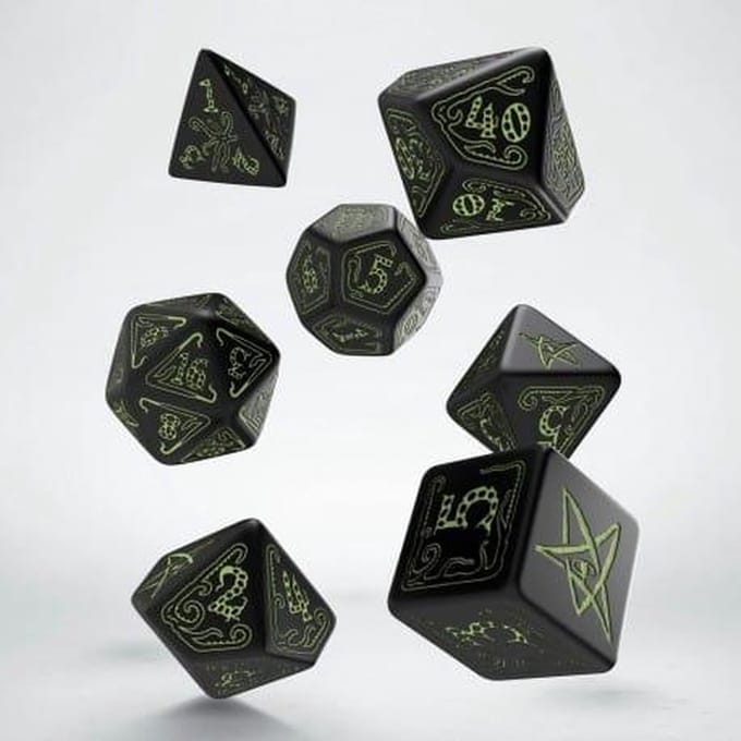Q-Workshop Call of Cthulhu - Zwart & Glow-in-the-dark Dice Set (7)