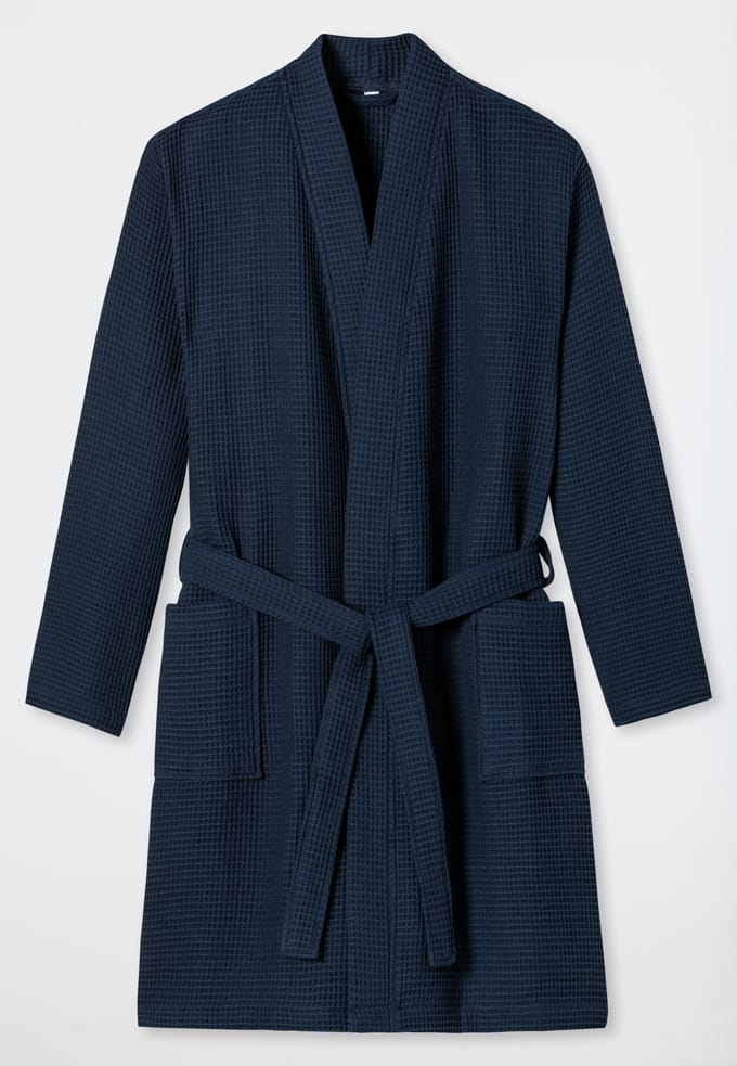SCHIESSER Essentials badjas - heren badjas wafelpique donkerblauw