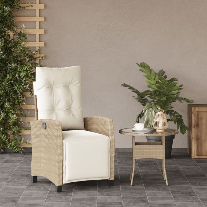 vidaXL - Tuinstoel - verstelbaar - met - voetensteun - poly - rattan - beige