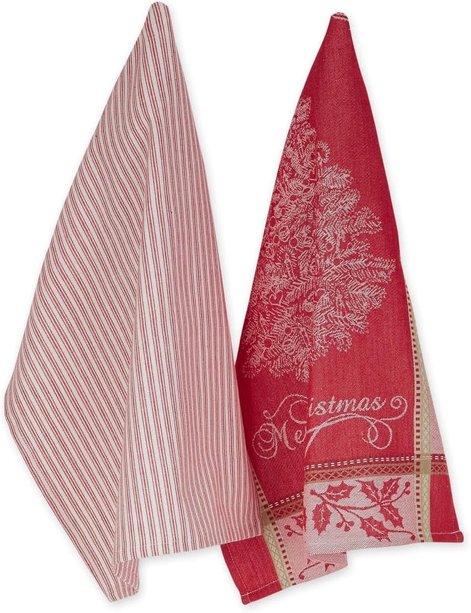 Set van 2 Katoenen Keukendoeken - Vintage Kerstdessin - Absorberend & Sneldrogend