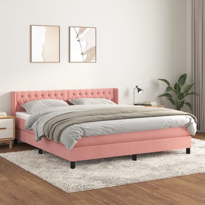 vidaXL - Boxspring - met - matras - fluweel - roze - 180x200 - cm