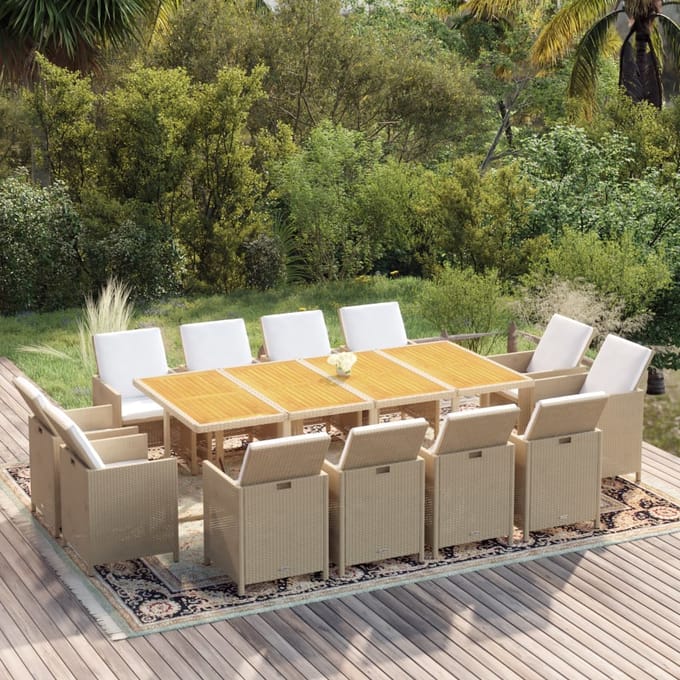 vidaXL - 13-delige - Tuinset - met - kussens - poly - rattan - beige