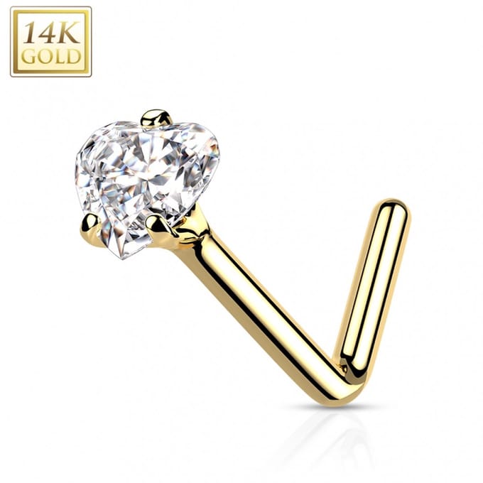 Piercing 14kt. gemmed hartje L-bend - goud - LMPiercings