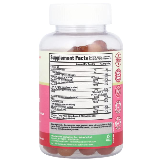 Nature'S Craft, Multivitamine Gummies voor Vrouwen, Sinaasappel, Kers & Aardbei, 90 Gummies