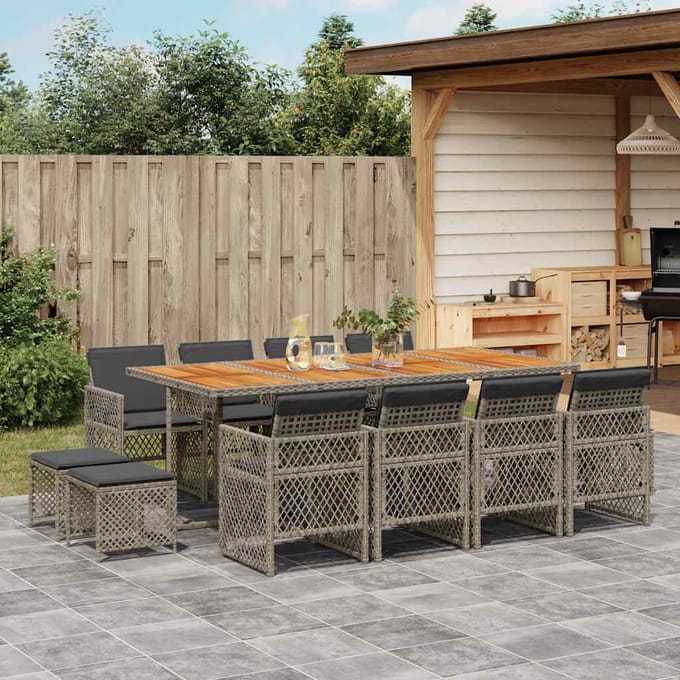 vidaXL - 13-delige - Tuinset - met - kussens - poly - rattan - grijs
