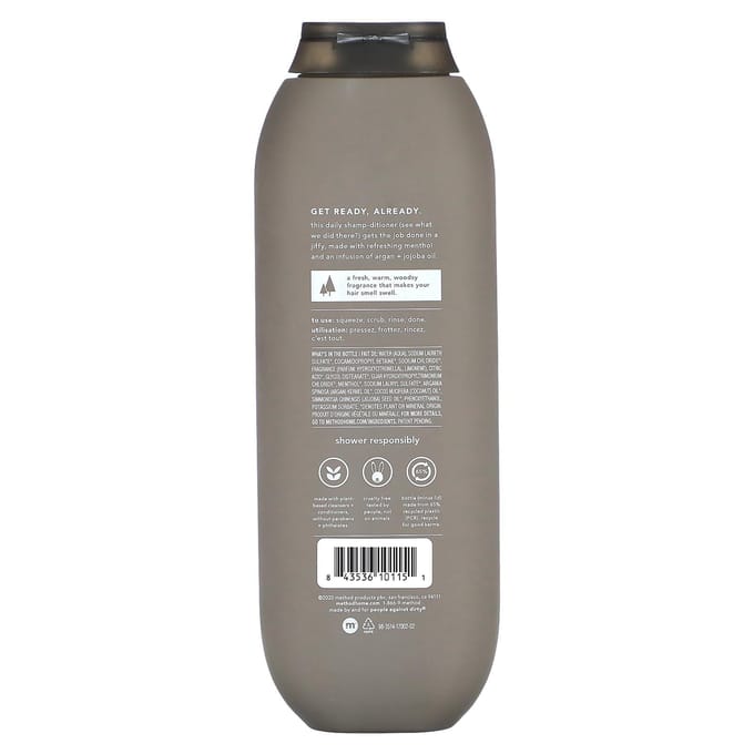 Méthode, Hommes, Shampoing + Après-shampoing 2 en 1, Cèdre + Cyprès, 410 ml (414 ml) gray