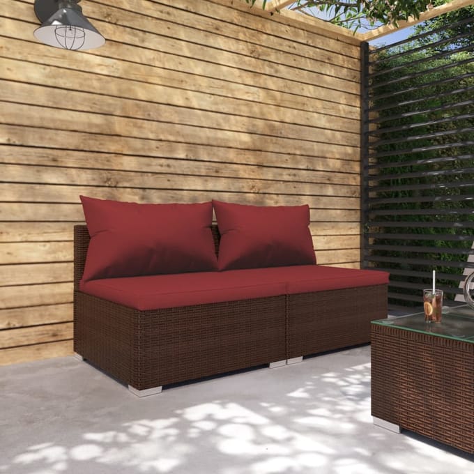 vidaXL - 2-delige - Loungeset - met - kussens - poly - rattan - bruin