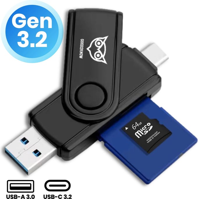 Good2know Sd Kaart Lezer – Sd Kaartlezer Usb C - Card Reader Usb A– Geheugenkaartlezer – SD Card Reader iOS, Windows, Android