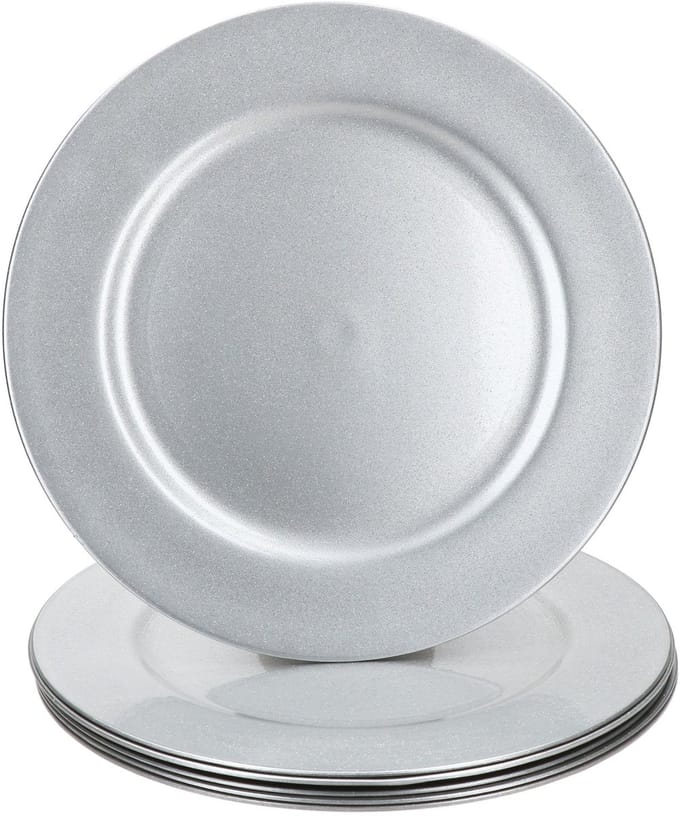 Set van 6 zilveren GLITZER plastic presenteerblaadjes - 22283322