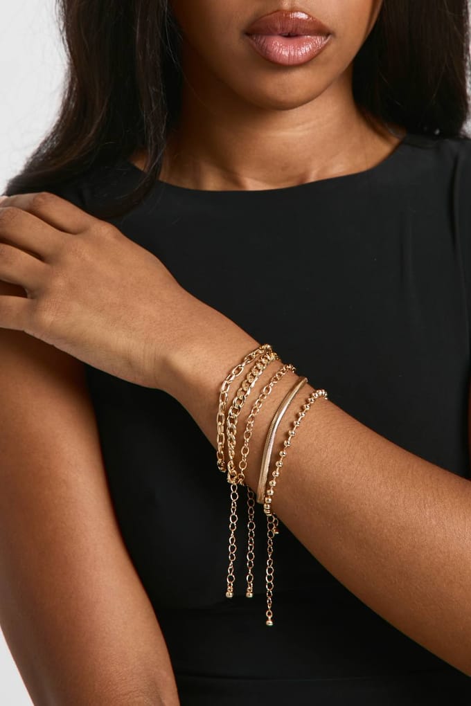 boohoo Dames Kettingarmbanden 5-pack | Goud
