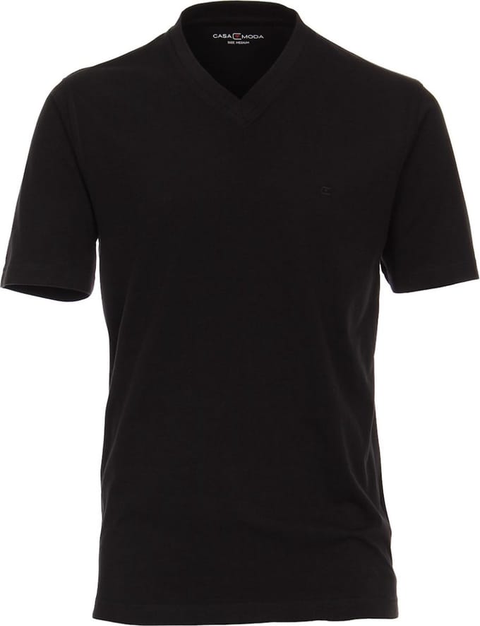 Casa Moda Basis T-shirt Katoen V-hals Zwart 2-Pack - M